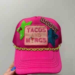 Pink Embellished trucker hat with Star Patches